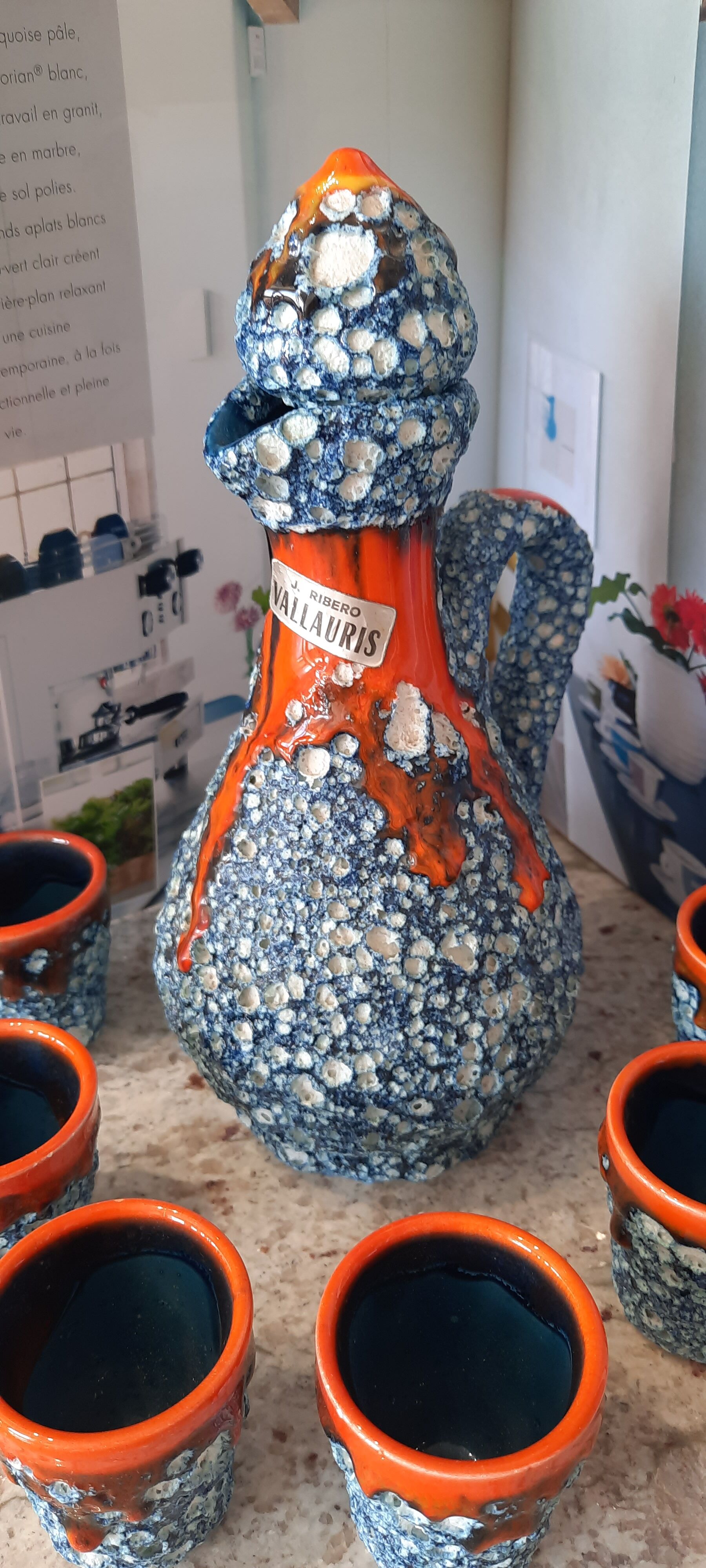 Vallauris sea foam ceramic liquor service