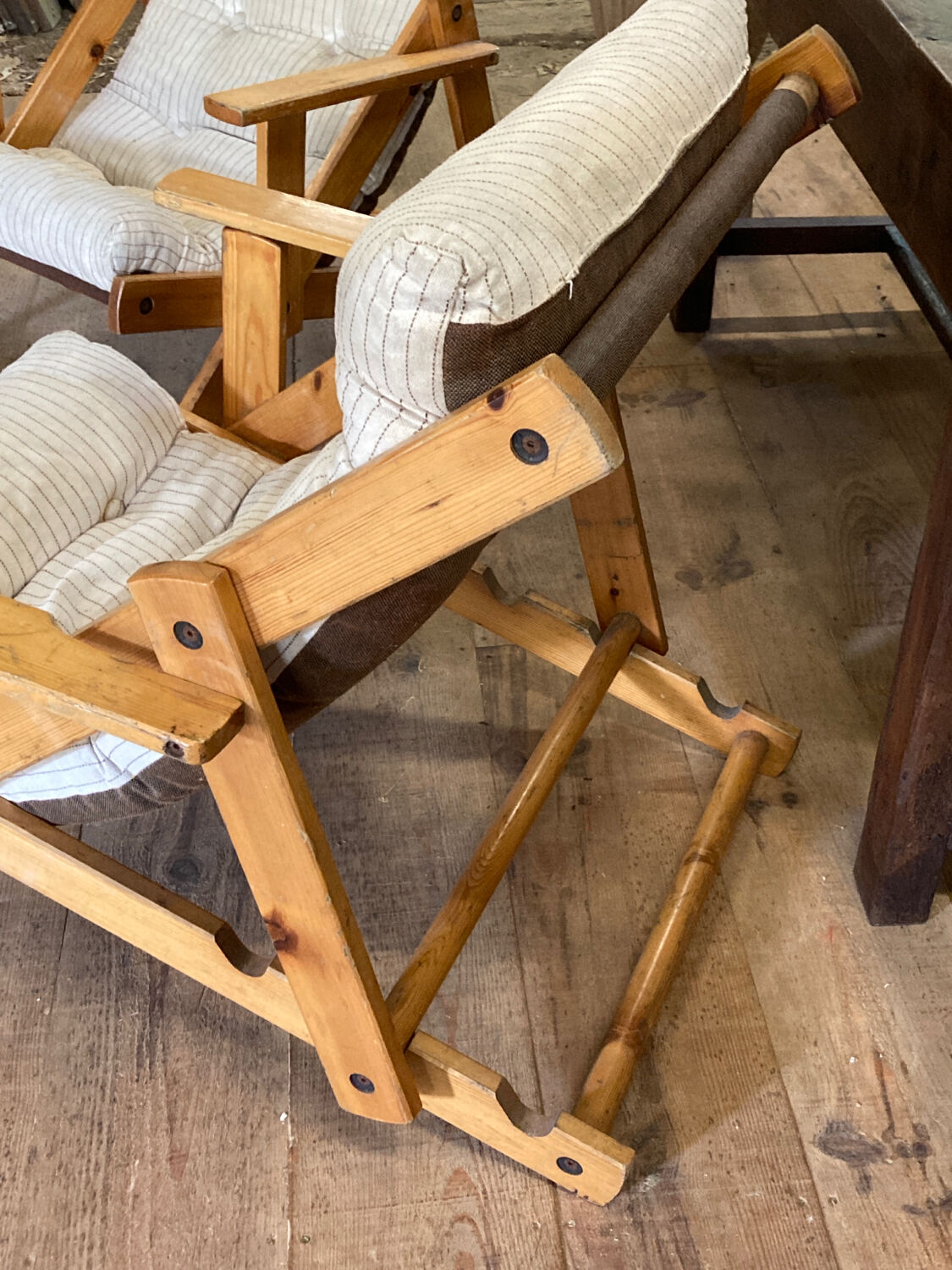 Pair of pine garden armchairs