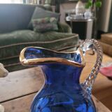 Hand-painted cobalt blue glass carafe – Bohemia – 1950s-1970s