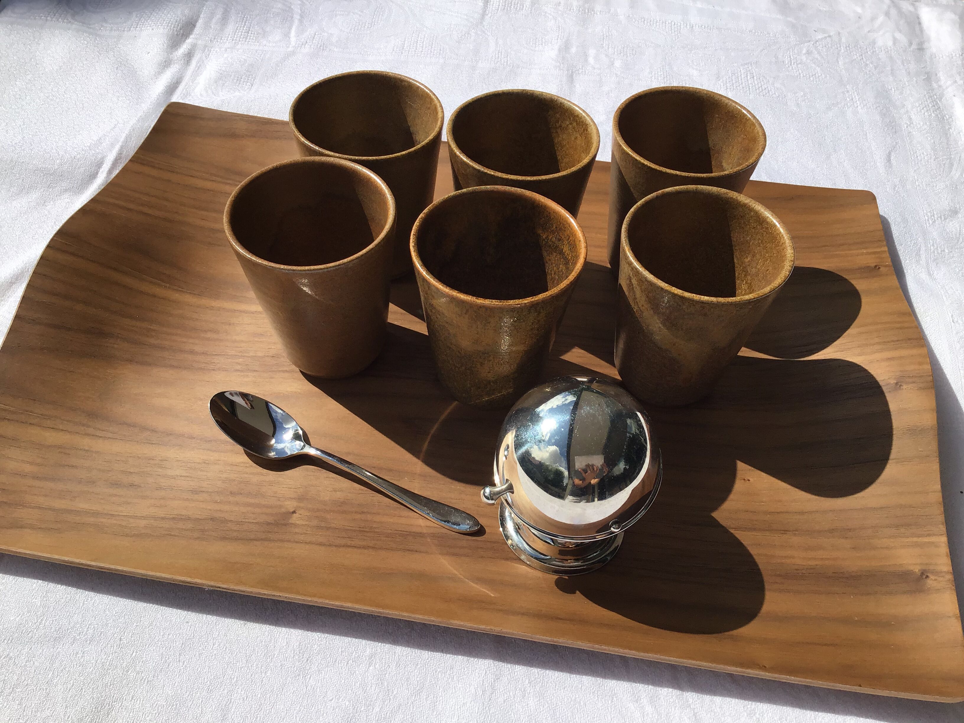 6 vintage Digoin sandstone cups