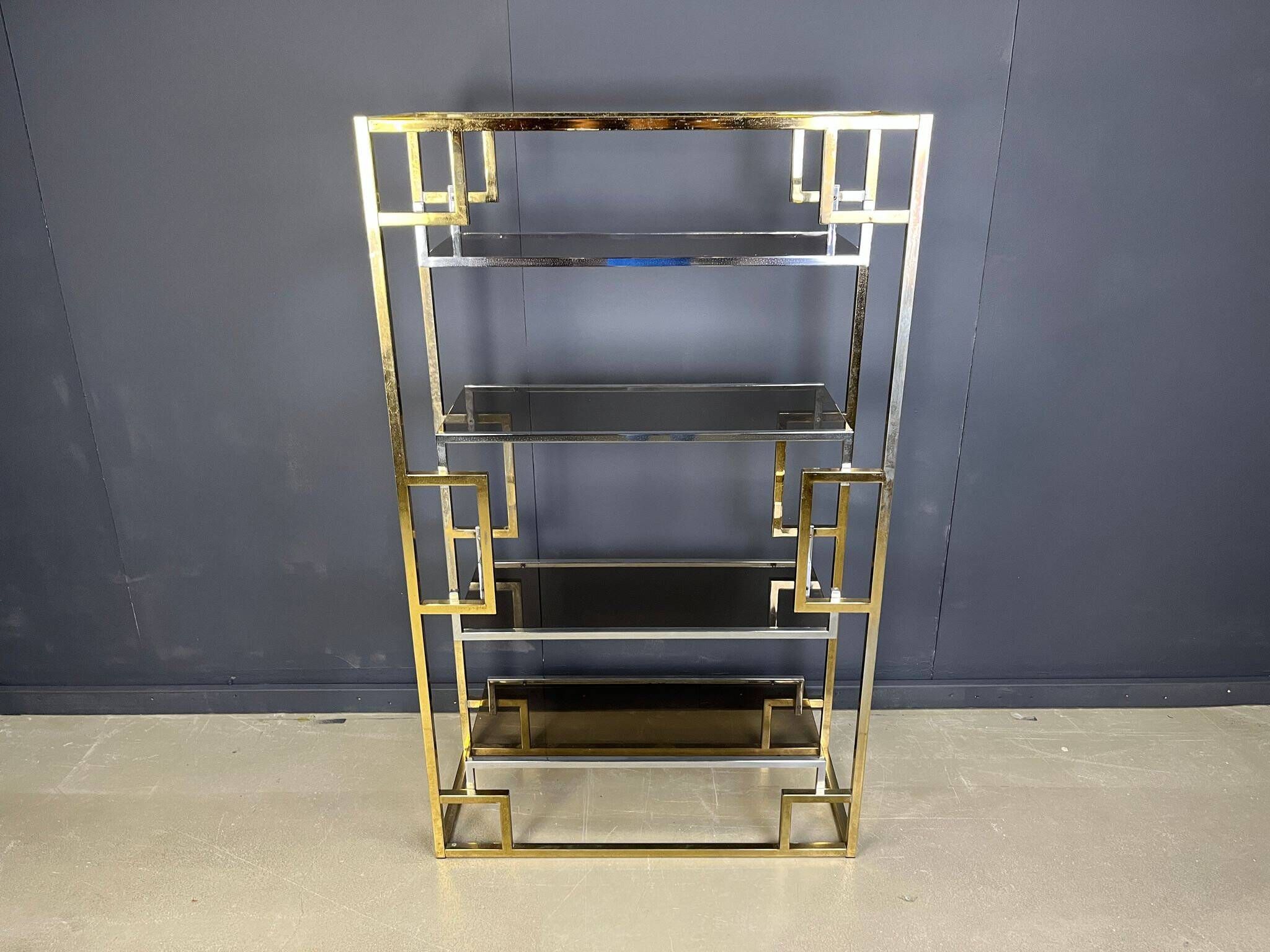 Vintage Italian brass and chrome wall unit, 1970s