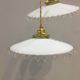 Pair of vintage pendant lights in white opaline and transparent serrated edges