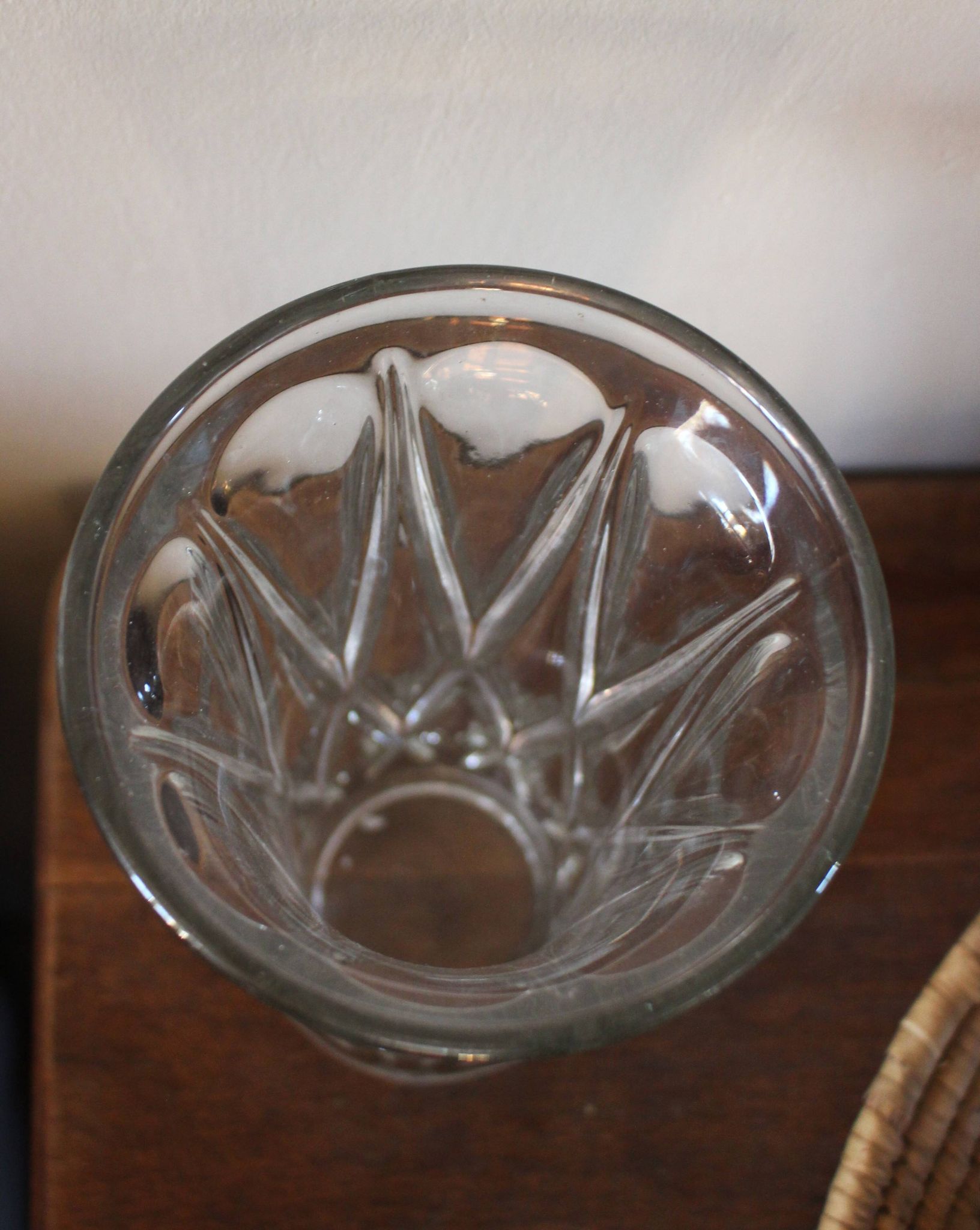 Cut glass vase, flared, vintage triangles and diamonds