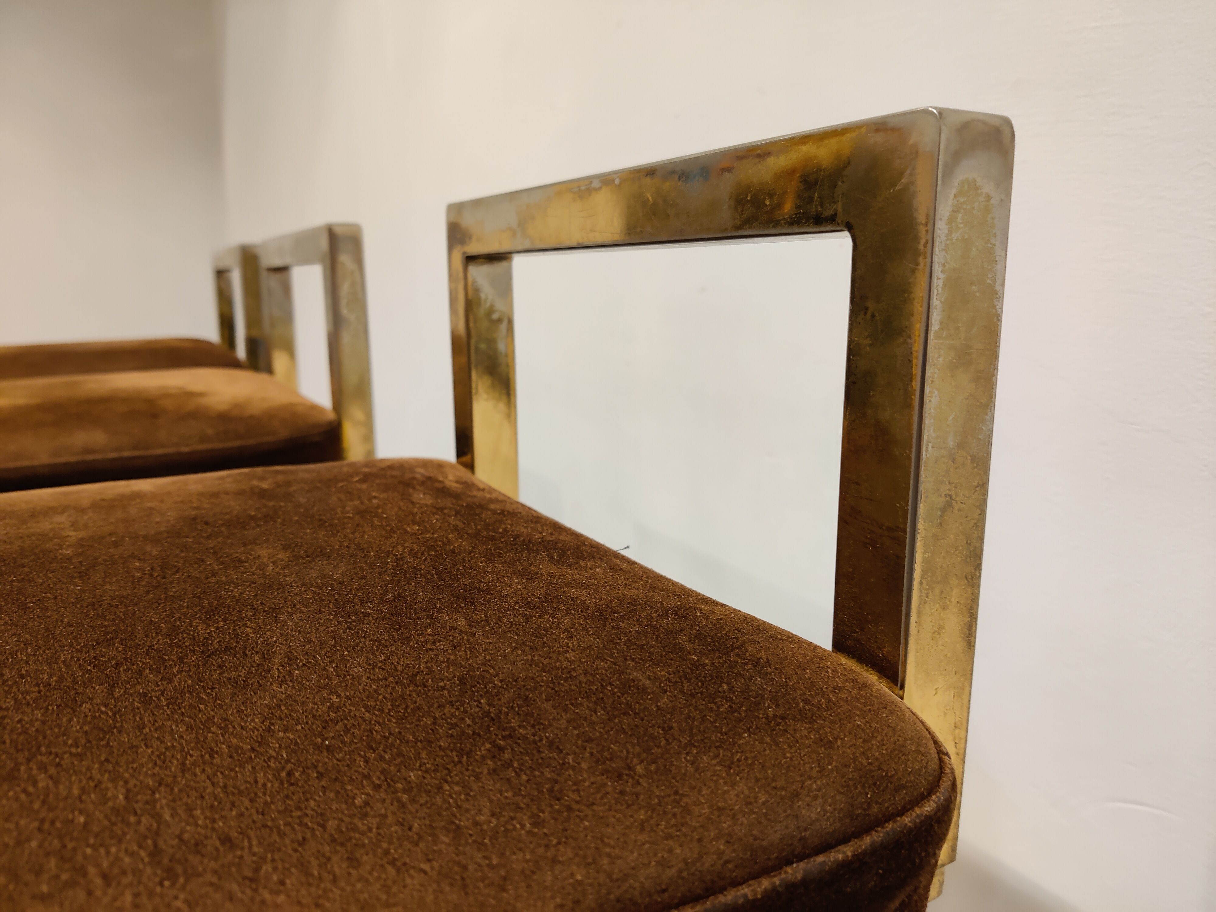 Belgochrom brass bar stools, set of 3, 1970s