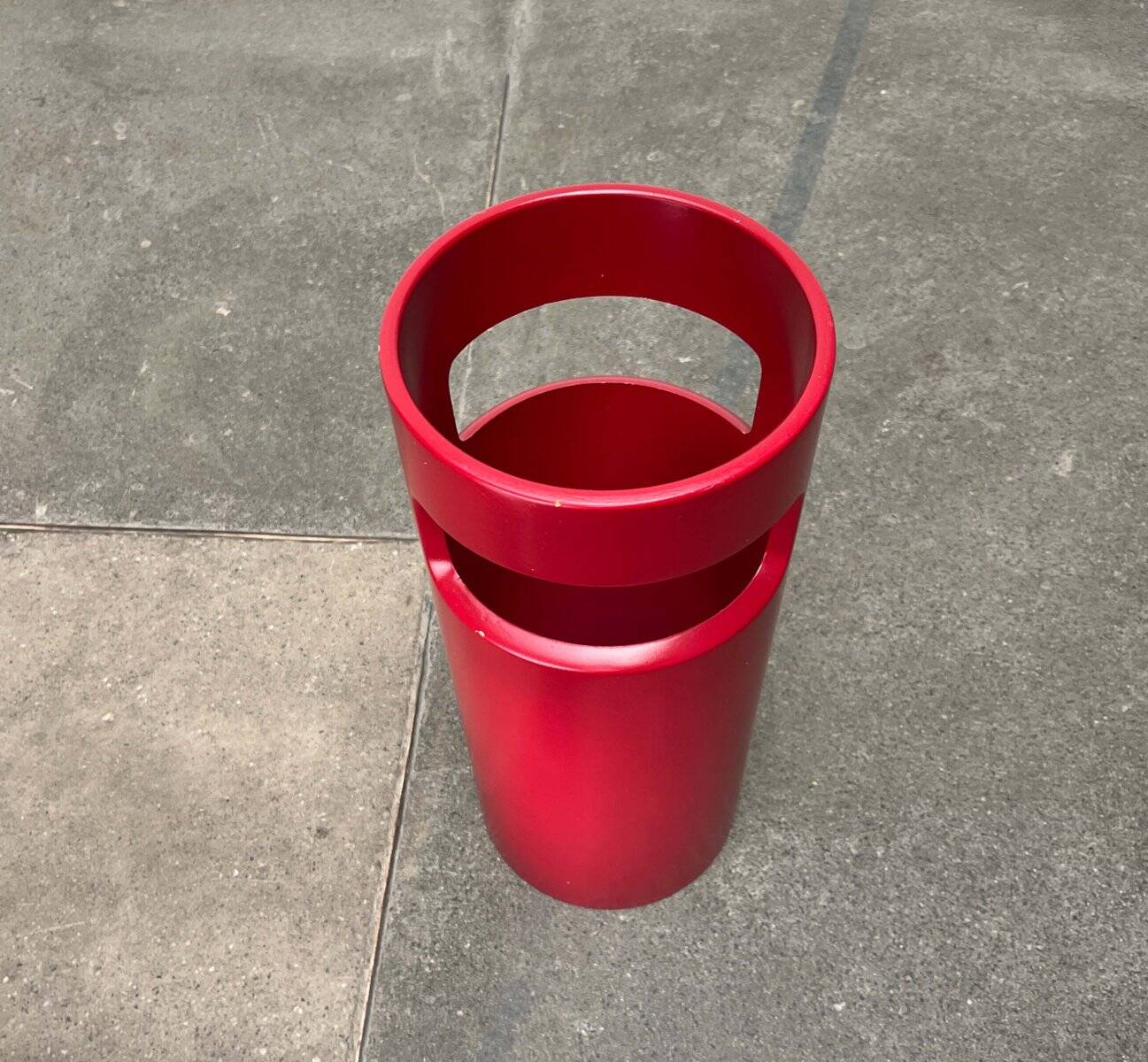 Red German umbrella stand in mid-century modern space style, 1960s.