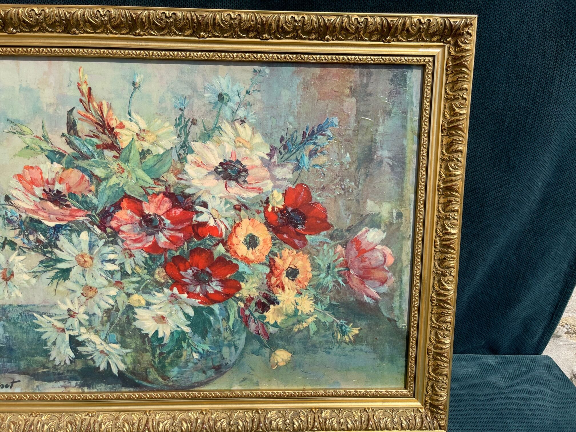 Oil painting on canvas bouquet of flowers g. dance