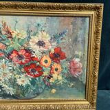Tableau huile sur toile bouquet de fleurs g. danset