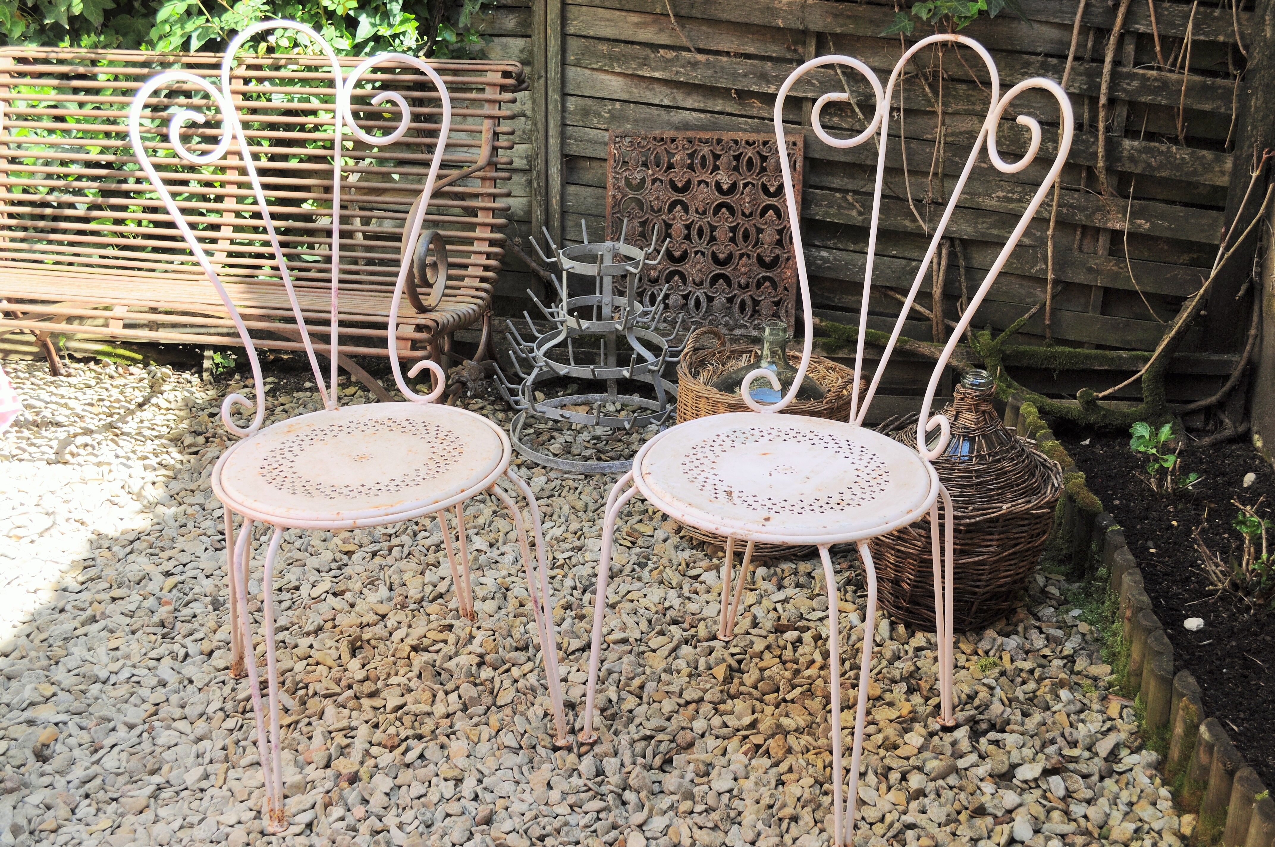 Pair of years 40-50 white metal garden chairs