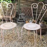 Pair of years 40-50 white metal garden chairs