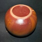 Vintage ball vase in flamed stoneware 1960 - caramel color with blue flow - signed DS