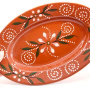 Artisanal oval dish of Portugal in glazed and flowery clay