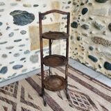 Foldable vintage exotic wood side shelf