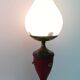 Pair of Red Varnished Metal, Brass and Glass Table Lamps, Italy