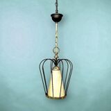 Brass suspension, black metal and striped glass attributed to Massive, 1950s.