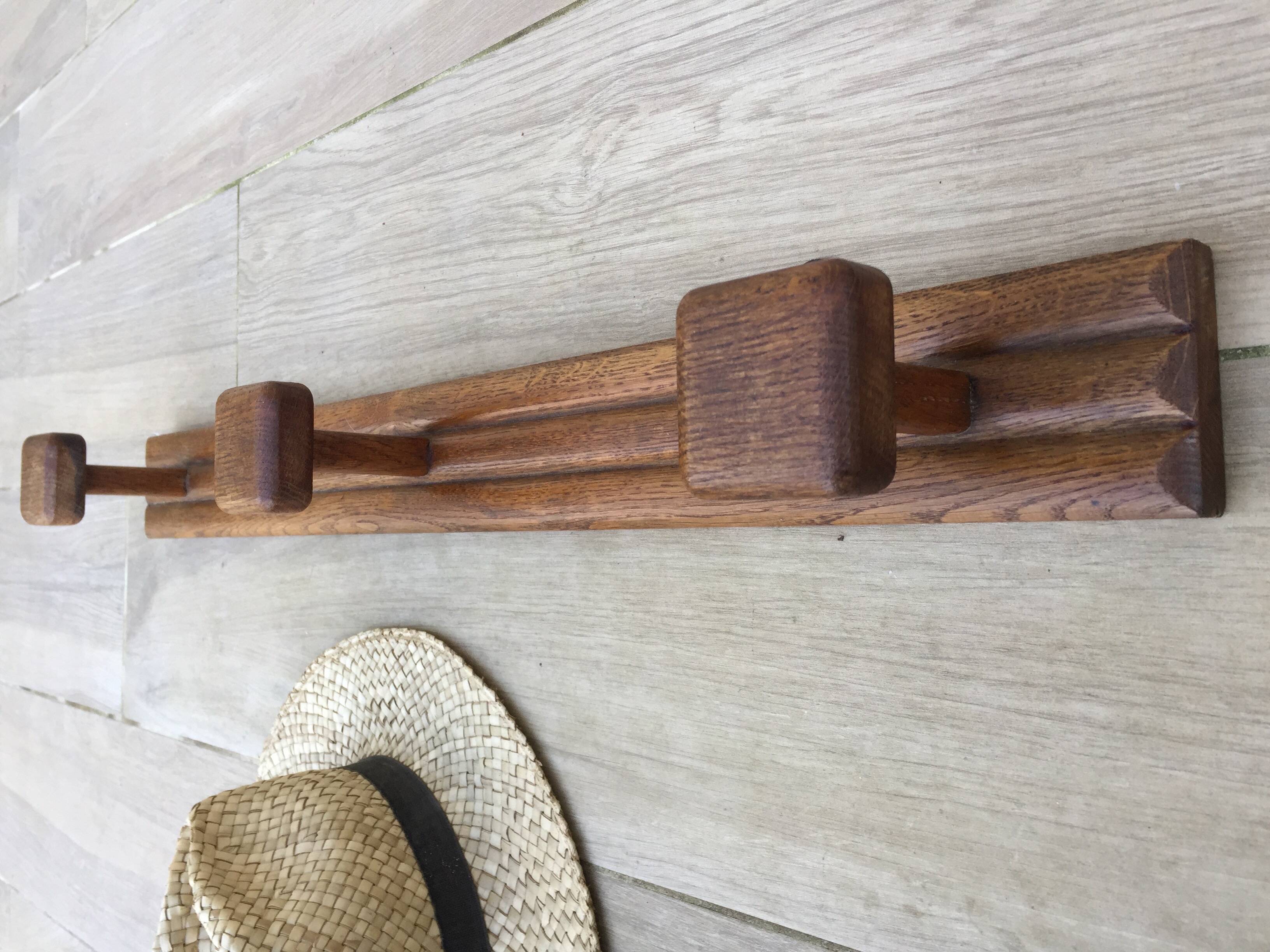 VINTAGE Geometric Solid Oak COAT RACK