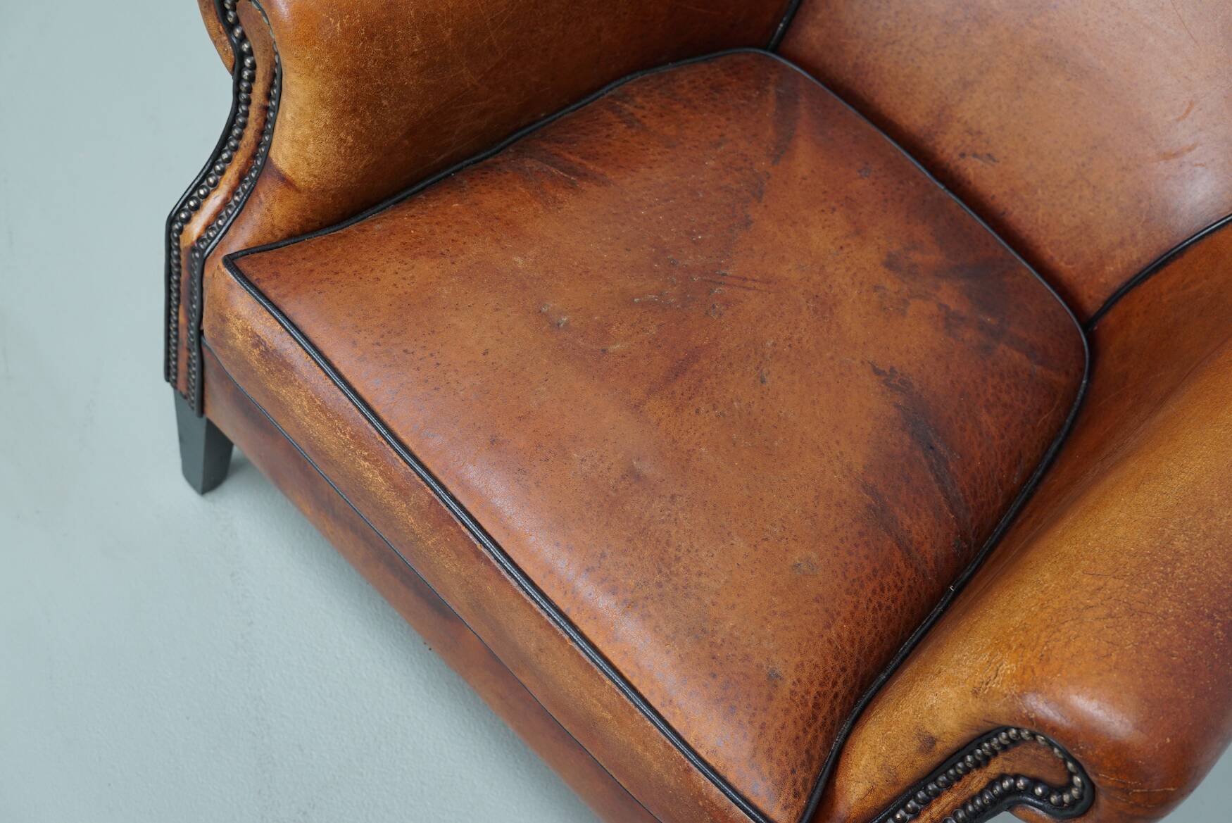 Vintage Dutch cognac coloured leather club chair