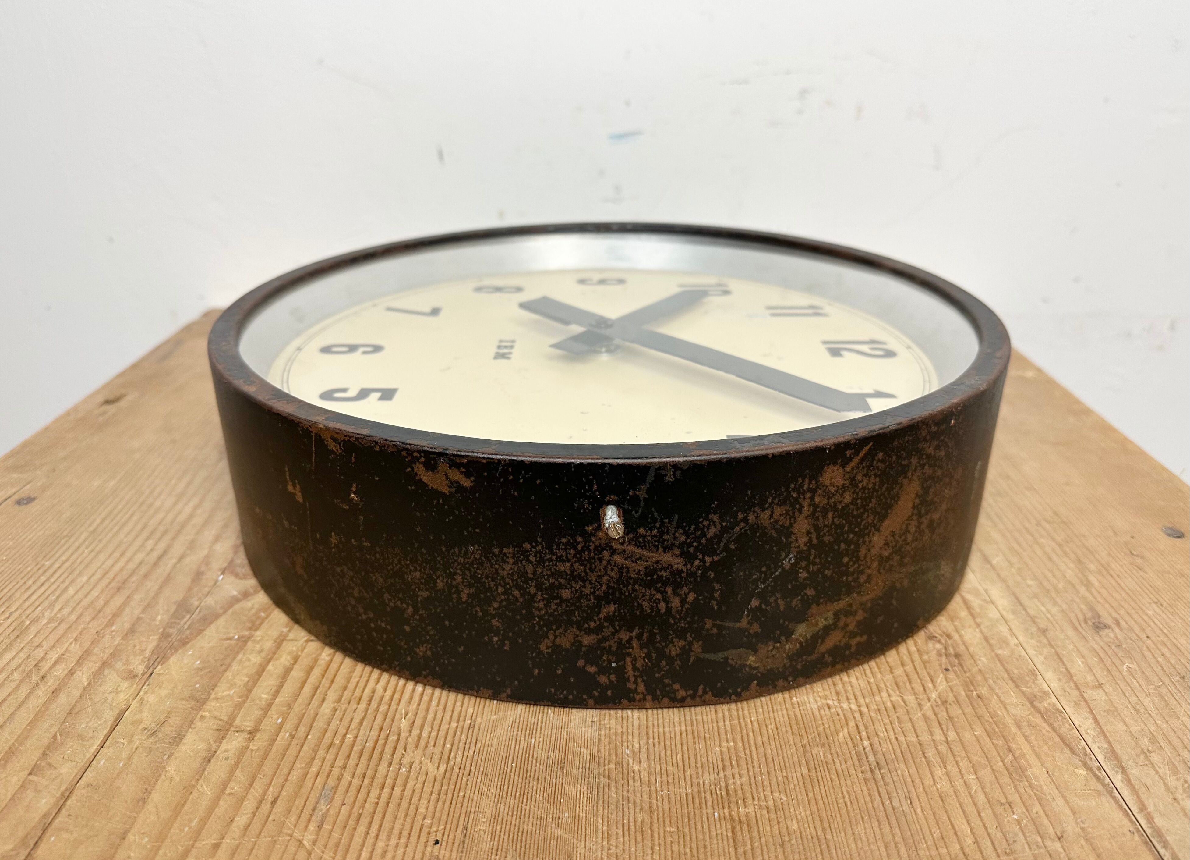 Black industrial factory wall clock from IBM, 1950s