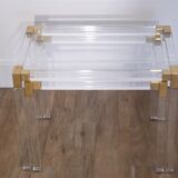 Nesting tables from the 1970s in brass, glass and lucite