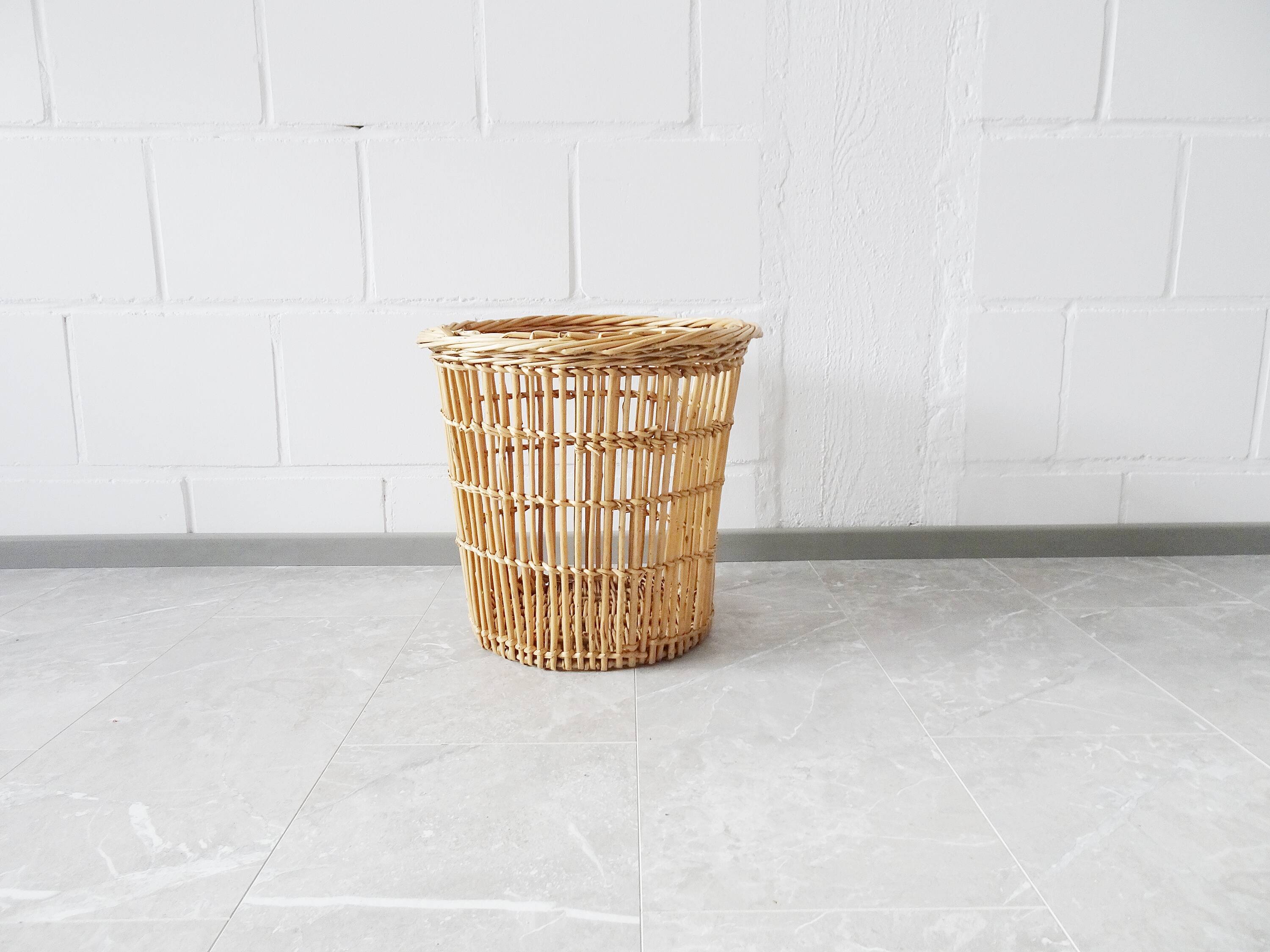 big rattan wastebasket, wicker basket, bamboo basket