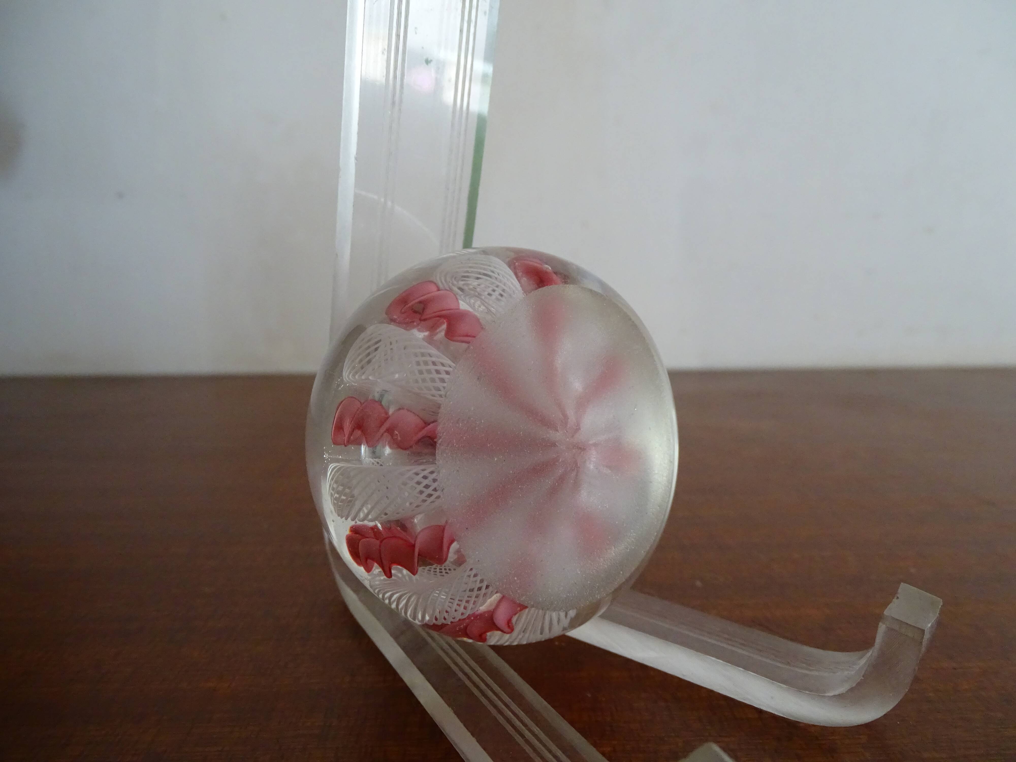 Murano paperweight millefiori and latticino twisted ribbons