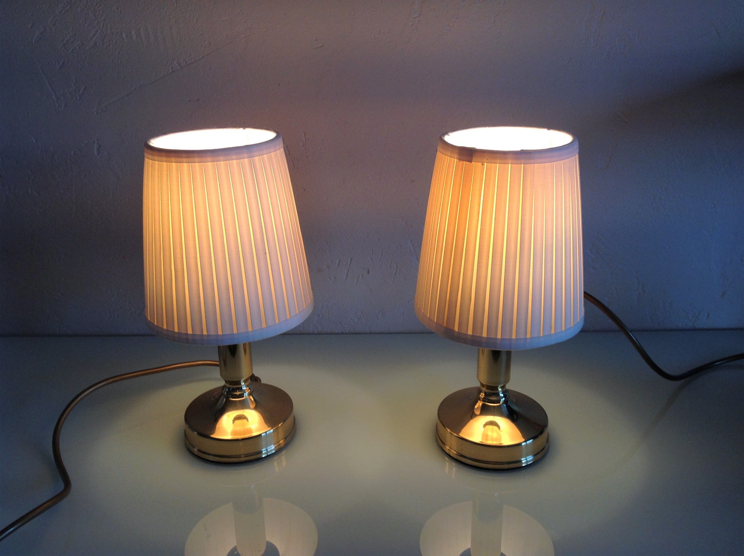 Pair of bedside lamps in golden metal and lampshade creme / vintage years 60-70