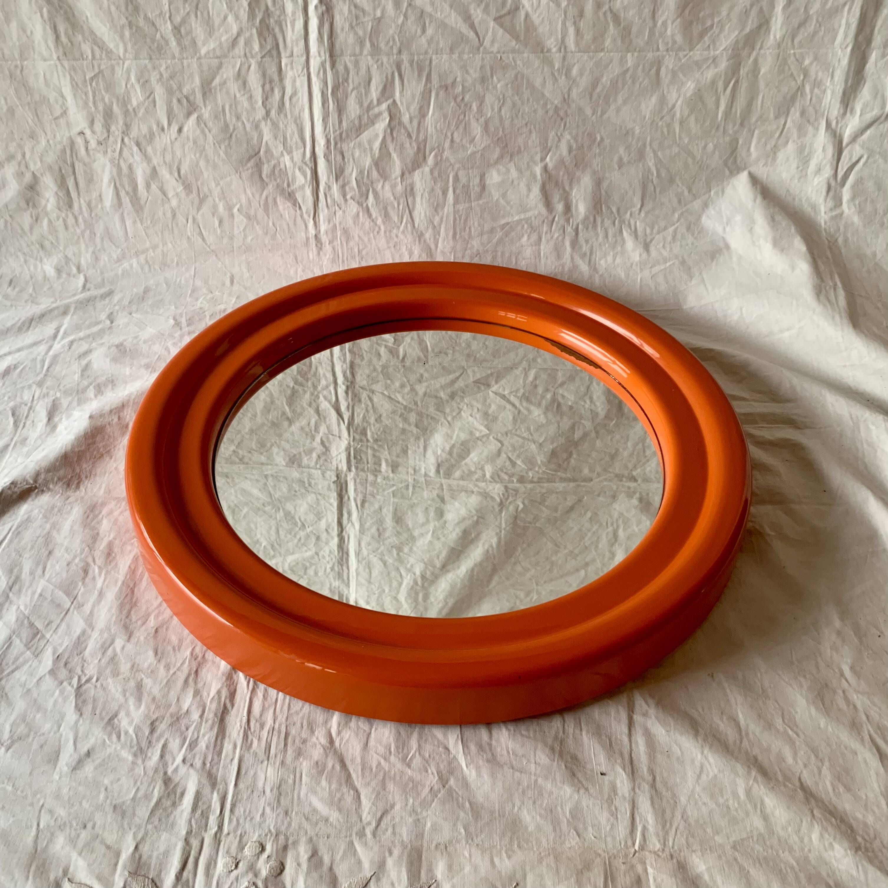 Vintage round orange plastic mirror Cattaneo - Space Age Design