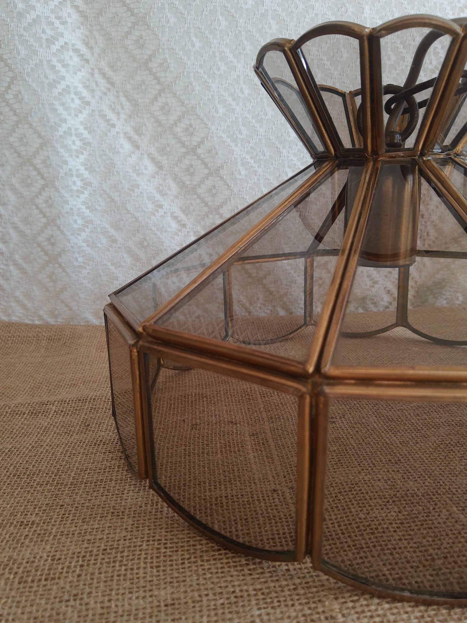 Brass suspension and smoked glass - vintage
