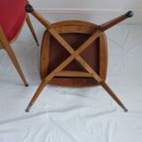 Set of five 50s wooden and red skai chairs
