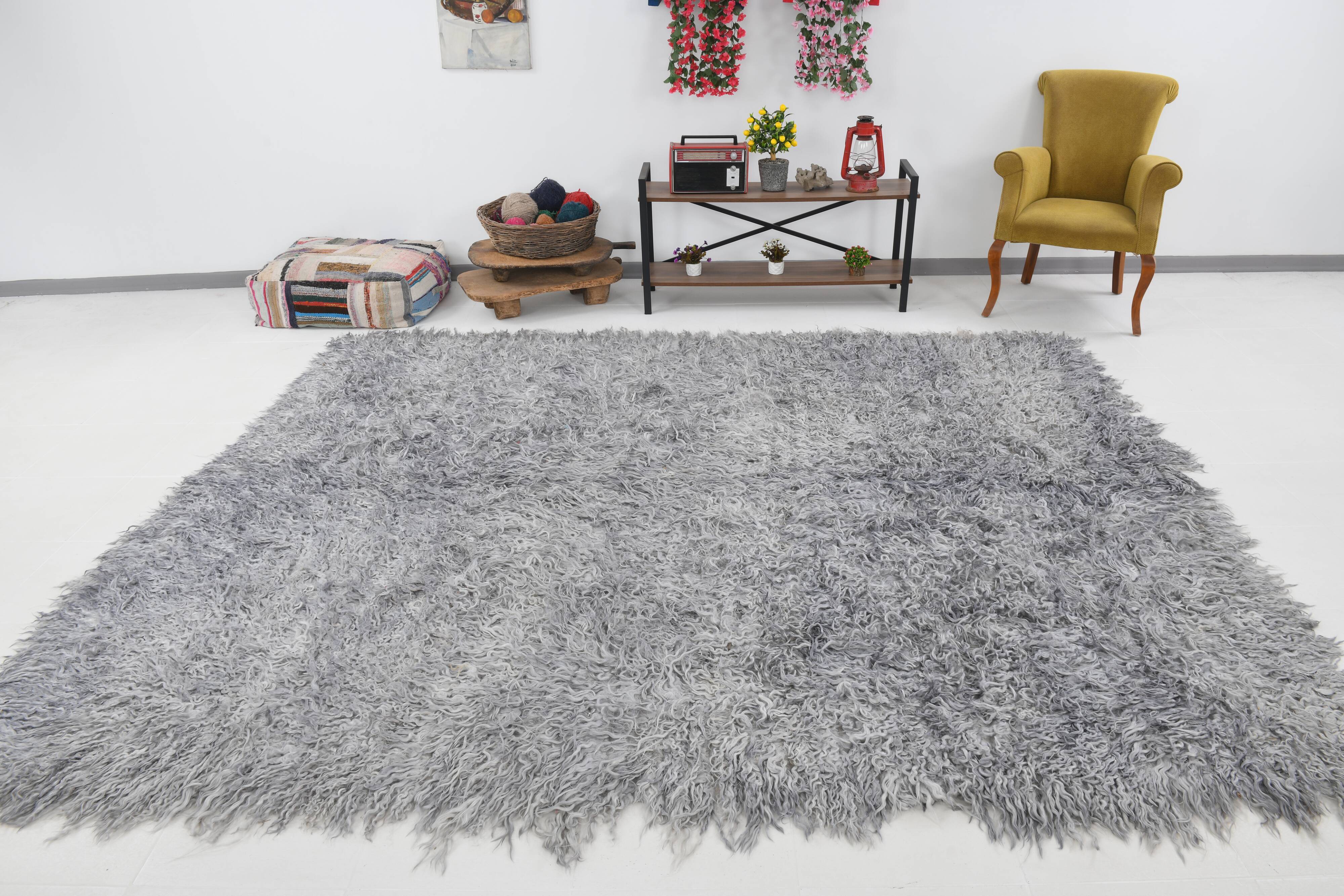 8x10 wool handmade gray kilim rug 253x300cm