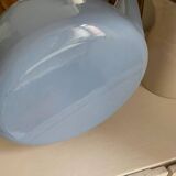 Vintage blue enamelled tin teapot with wooden handle