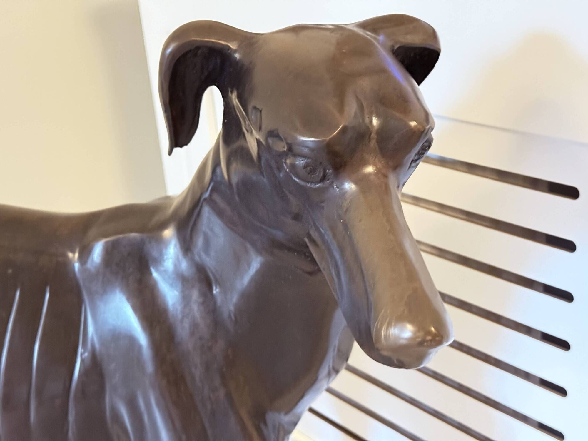Monumental Bronze Statue of an Italian Greyhound / Whippet – Large Antique Sculpture Representing a Dog
