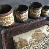 Old OFFICE kit Brass and LEATHER, 1 Tray with 4 Pots decoration HUNTING to RUN