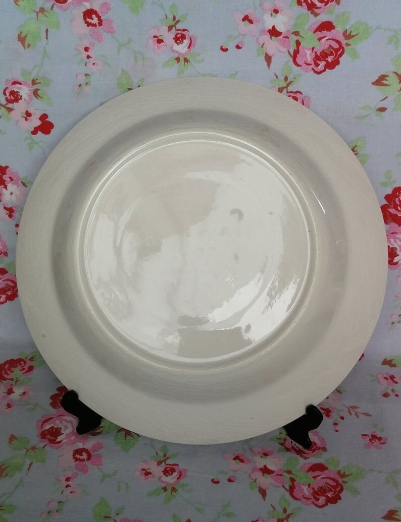 Large dish creux in faïence ancient motifs mill seaboard vintage sails