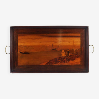 “Maritime Landscape” tray in marquetry