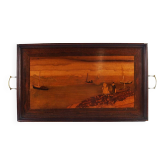 “Maritime Landscape” tray in marquetry