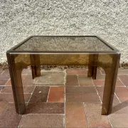 1970s occasional coffee table in smoked Plexiglas by Prisunic