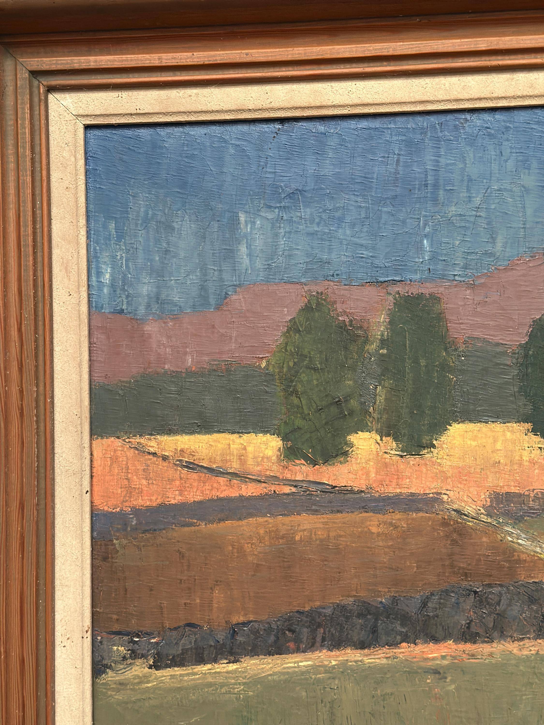 Original Mid Century Swedish Oil On Canvas – “Landscape” By Thure Wahlström – Vintage & Framed