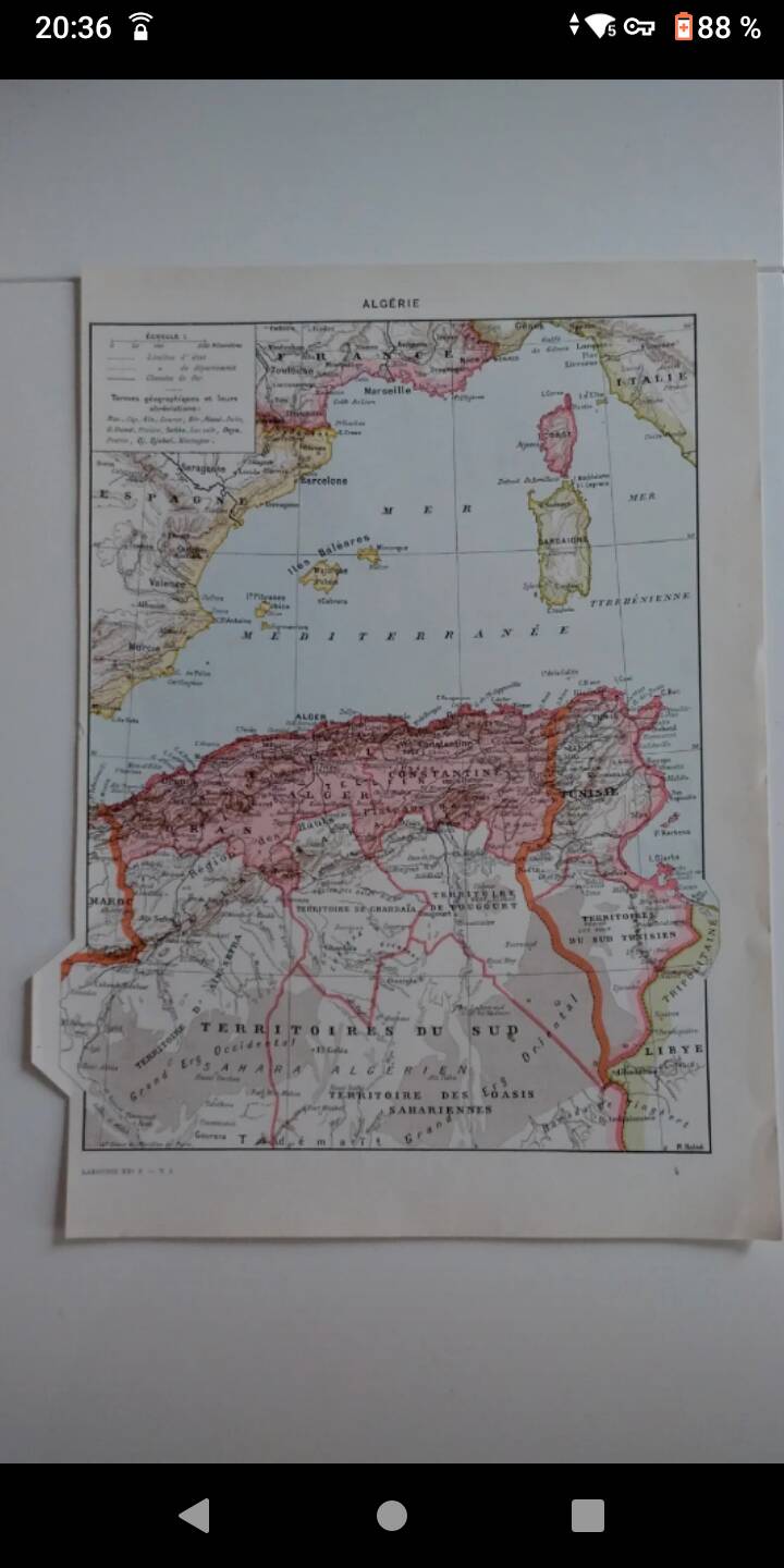 Old geographical map of Algeria and North Africa Larousse