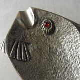 Old ashtray in silver metal, fish shape, vintage