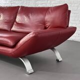 Italian design 3-seater sofa in leather and metal