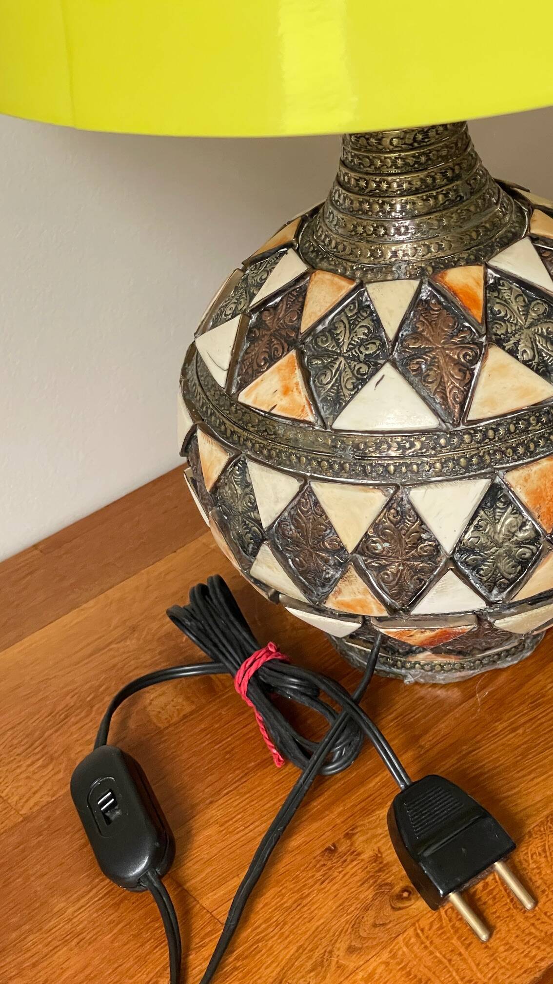 Vintage handcrafted lamp, pottery and silver-plated metal
