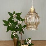 Suspension globe vintage en verre ambré bullé