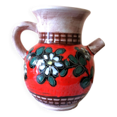 Carafe, jug, chevrette, artisanal, ceramic with floral decoration