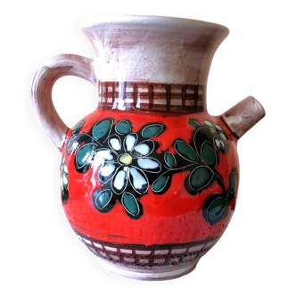 Carafe, jug, chevrette, artisanal, ceramic with floral decoration