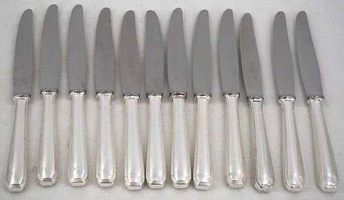 Christofle America 12 dessert, cheese, and side knives, silver-plated metal, 20.2cm