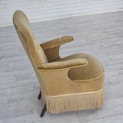 1950s, Danish armchair, furniture velour, ash wood legs.