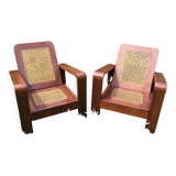 Pair of armchairs in rosewood and canework 1950