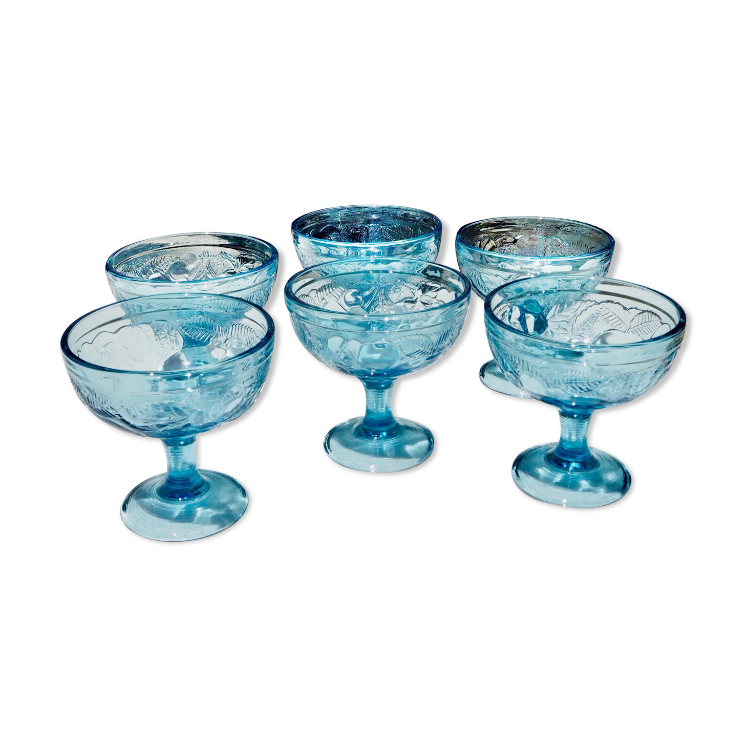 Set de 6 coupes à glaces en verre bleu