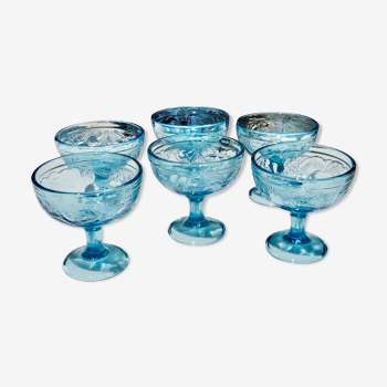 Set de 6 coupes à glaces en verre bleu