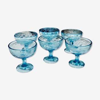 Set of 6 blue glass ice cream cups